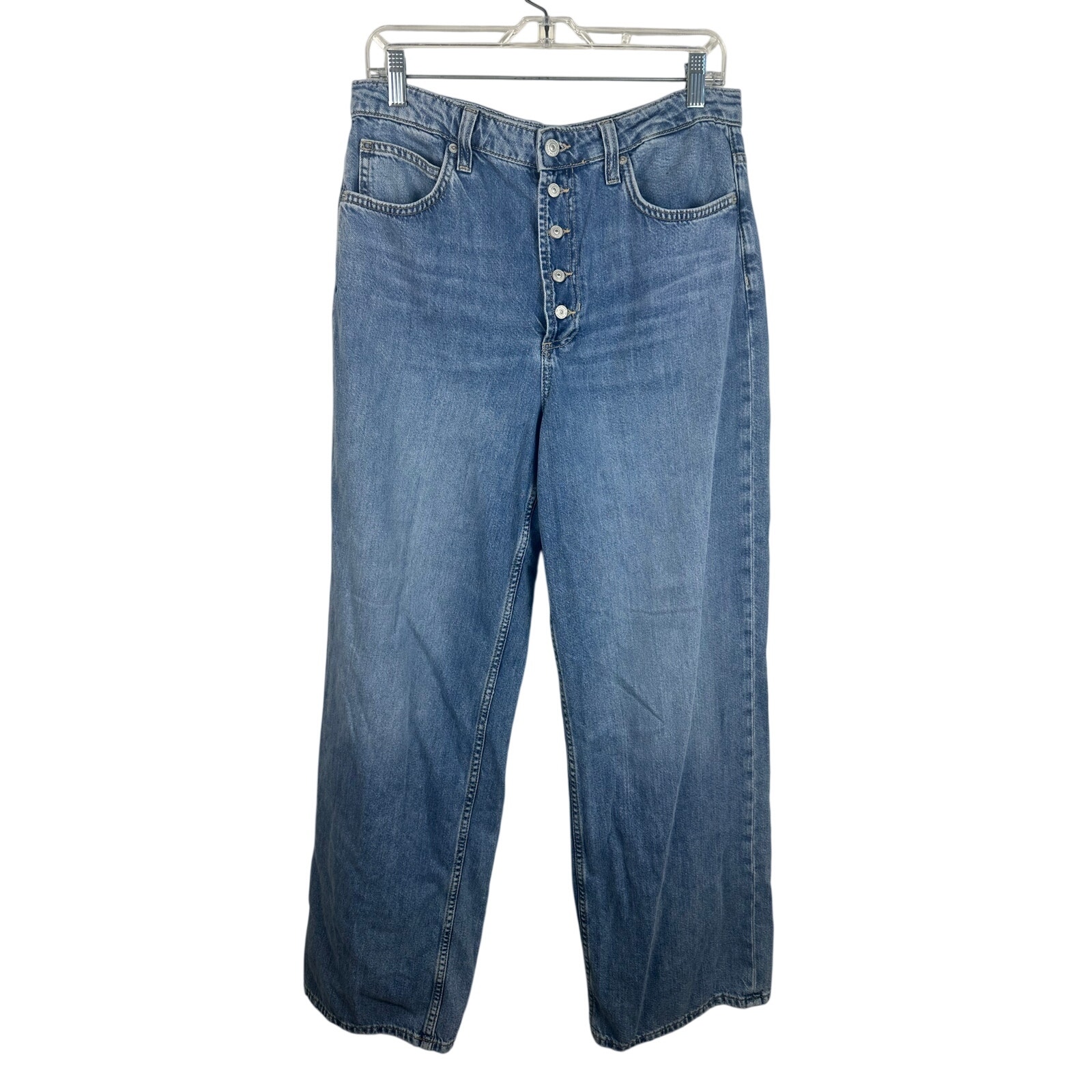 We The Free People Nia Boyfriend Jeans Sze 30 Blue Denim Button Fly Straight Leg